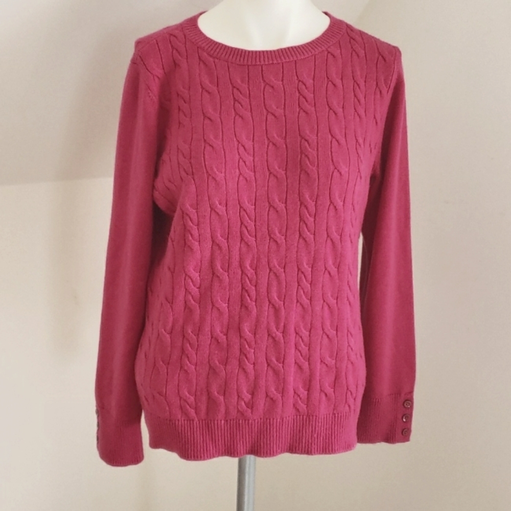 Talbots Petite Button Cuff Cable Knit Lambswool B… - image 2